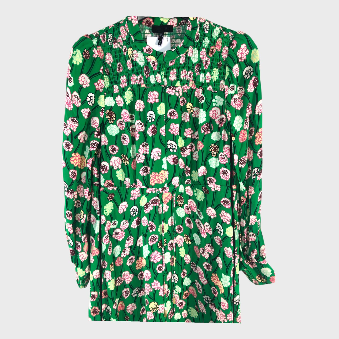 Branded Green Lantana Flower Print Drawstring Maxi Dress - UK8