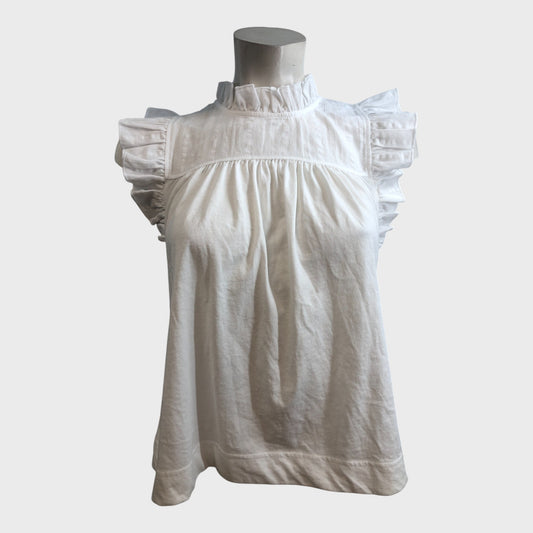 Branded White Frilled Vest Top - UK8