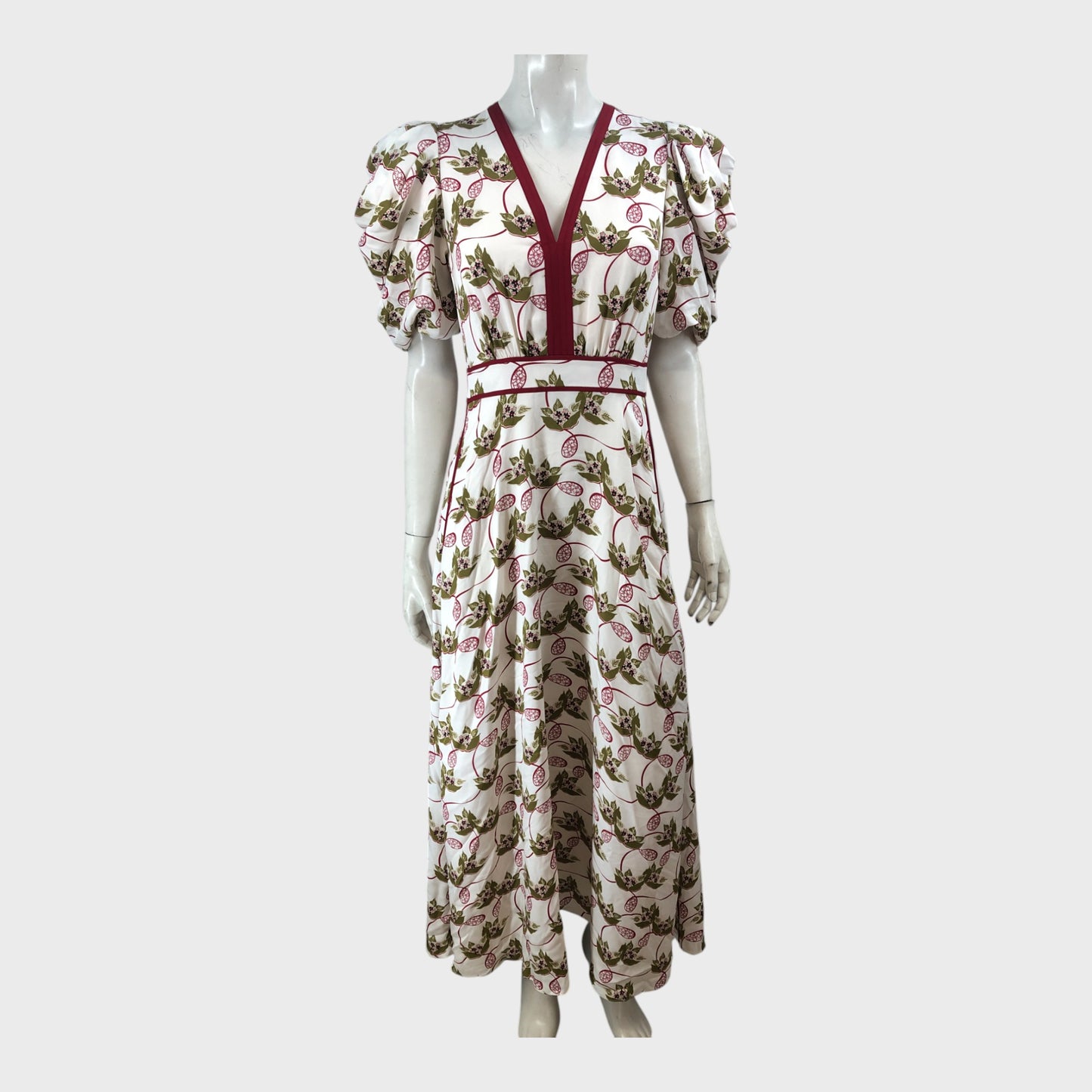 Branded Cream Floral-Print Flared-Hem Silk Maxi Dress - UK8