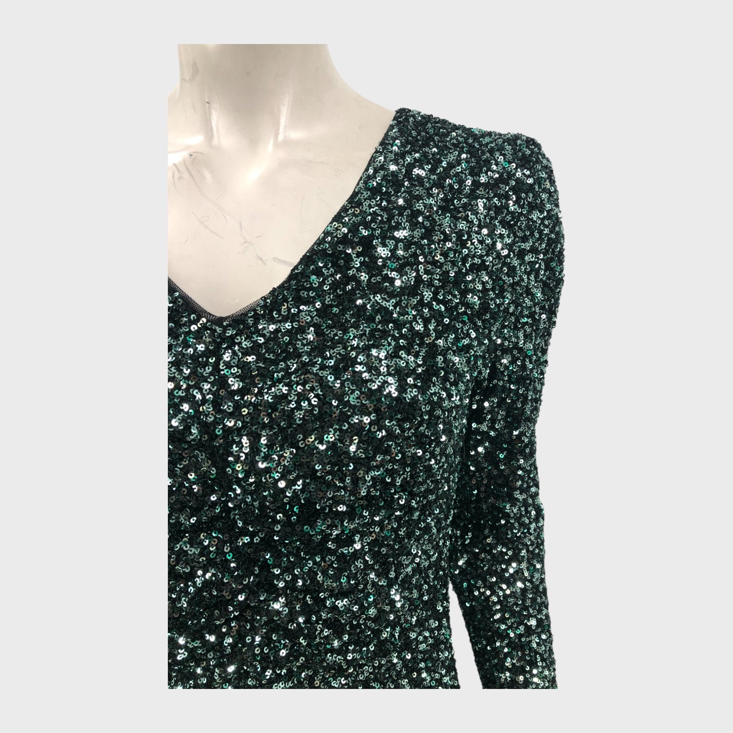 Green Branded Sequin Ruched Midi Dress