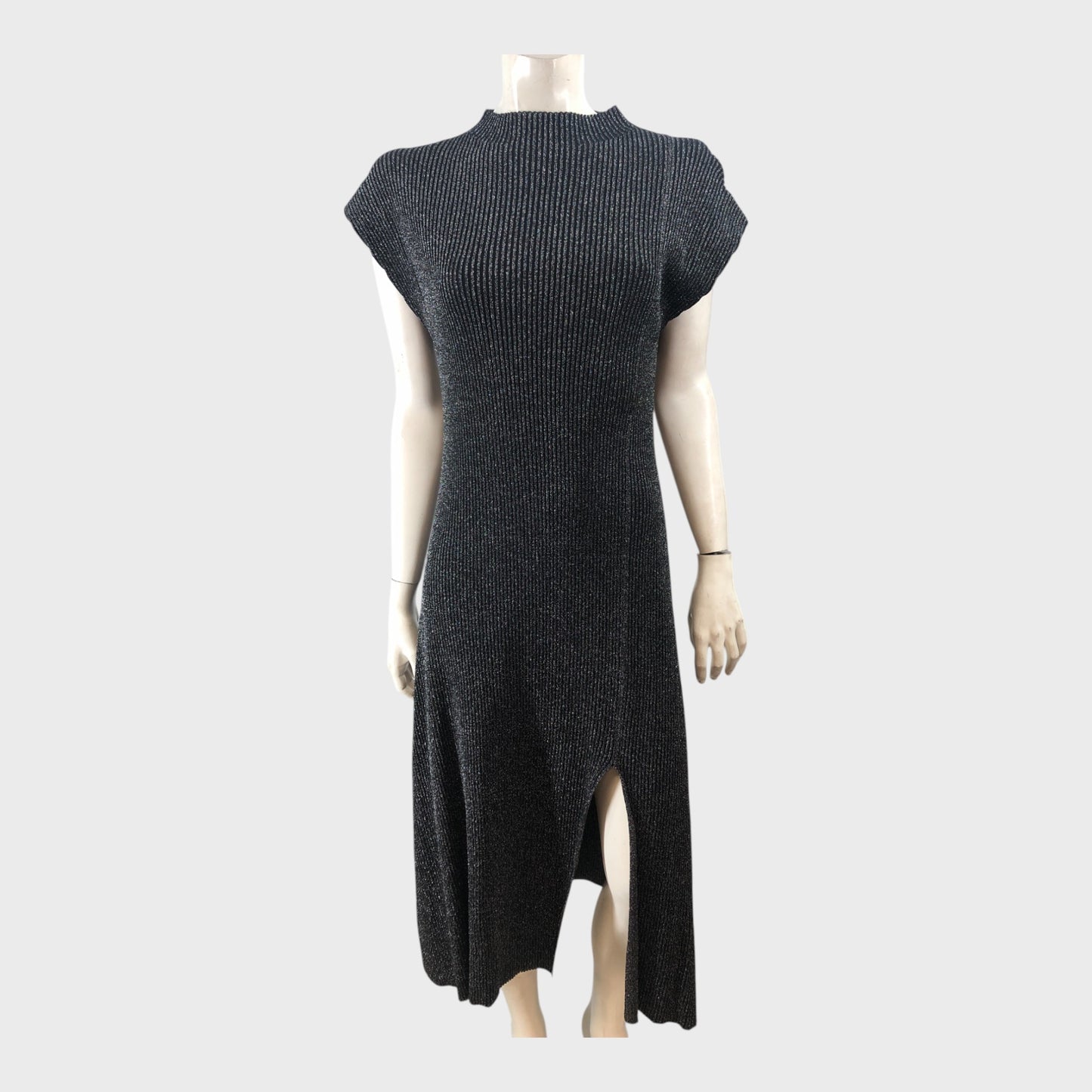 Branded Black Sparkle Ribbed Dress - UK8