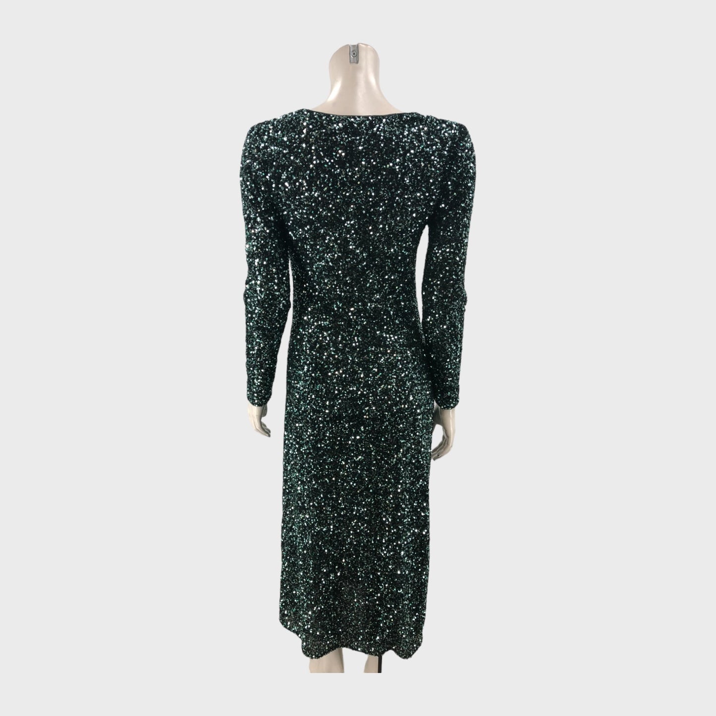 Green Branded Sequin Ruched Midi Dress