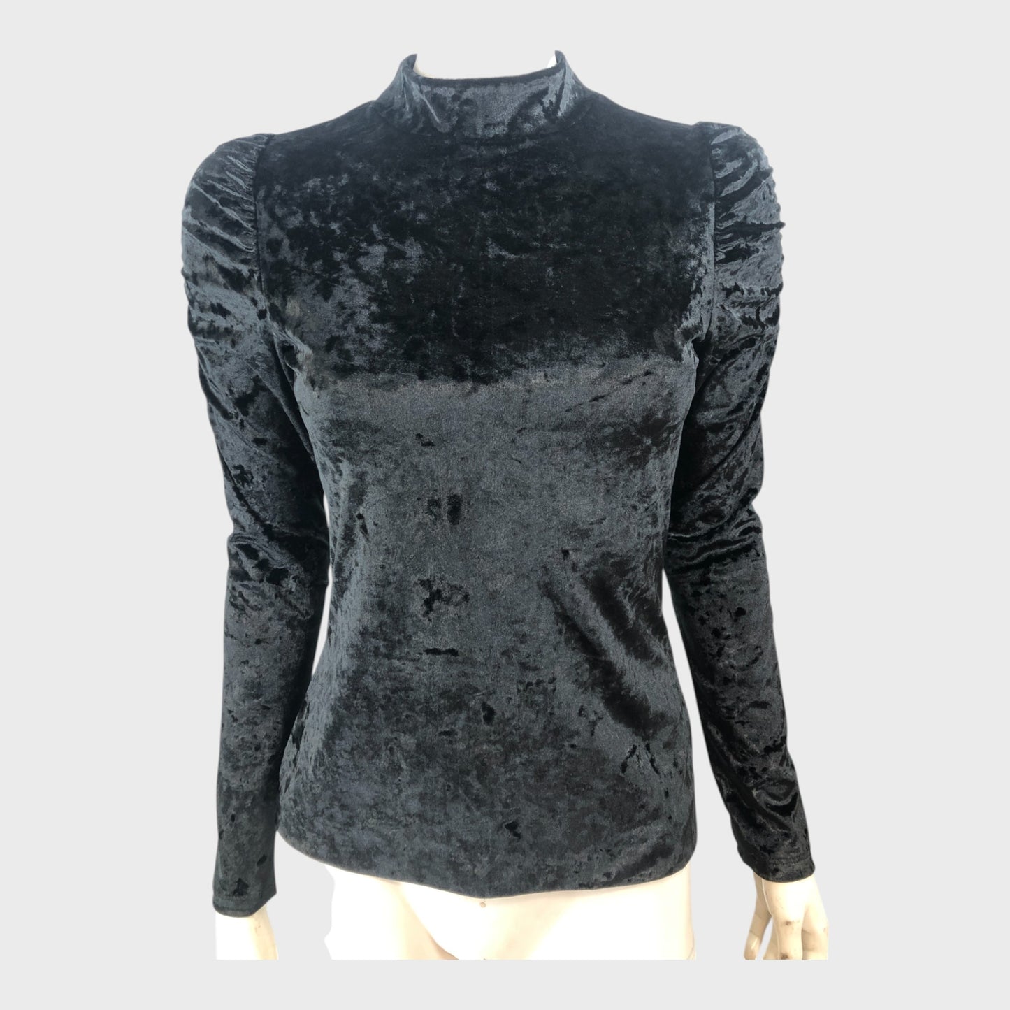 Branded Black Crushed Velour Ruched Top