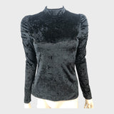 Branded Black Crushed Velour Ruched Top