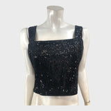Branded Black Silk Blend Velvet Sequin Crop Top - UK14