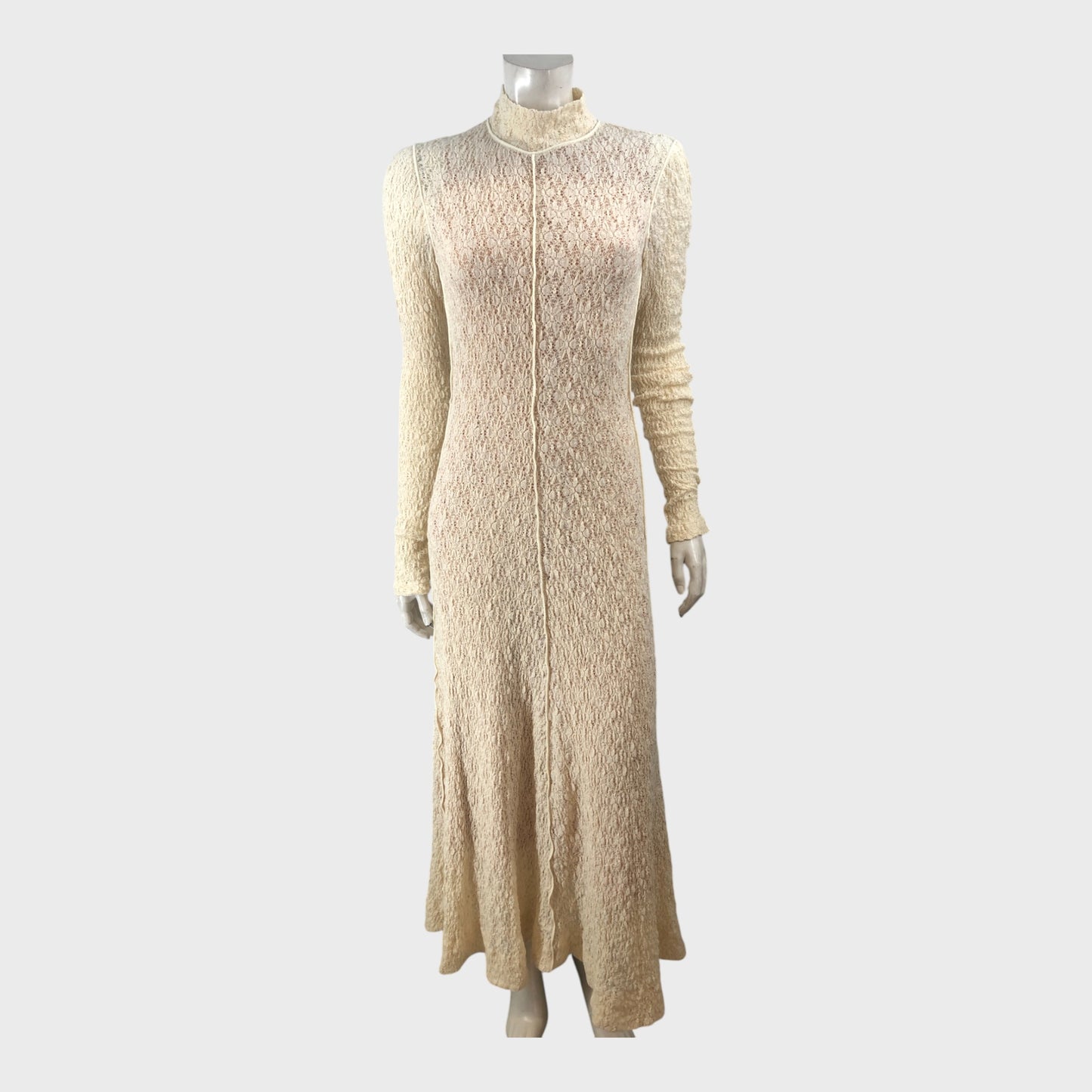Branded Beige Lace Jersey Maxi Dress - UK8