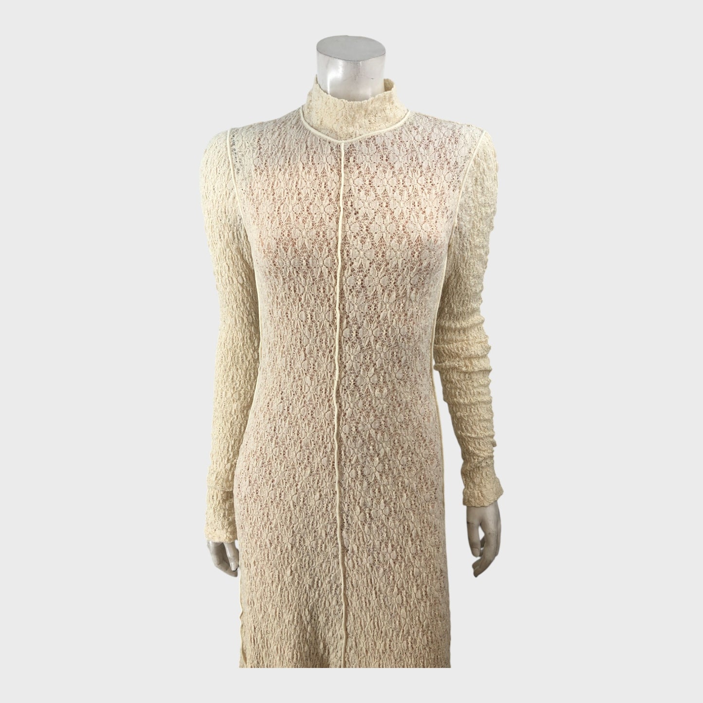 Branded Beige Lace Jersey Maxi Dress - UK8