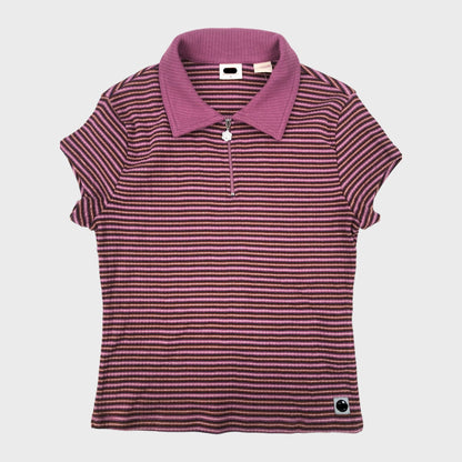 Purple Branded Striped Ribbed T-Shirt