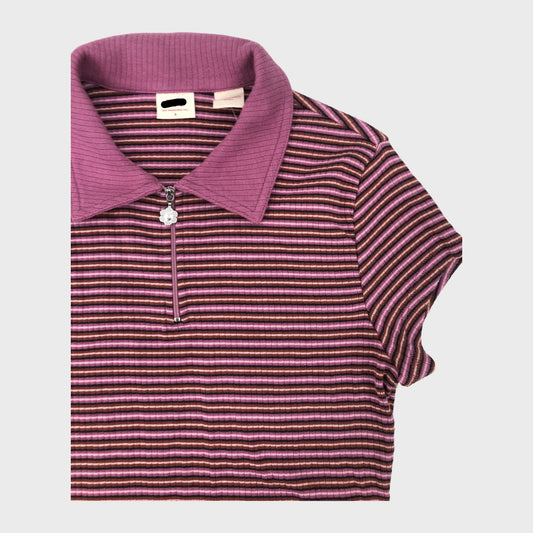 Purple Branded Striped Ribbed T-Shirt