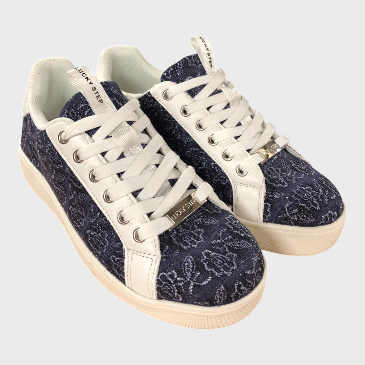 Lucky Step Blue Glitter Floral Trainers