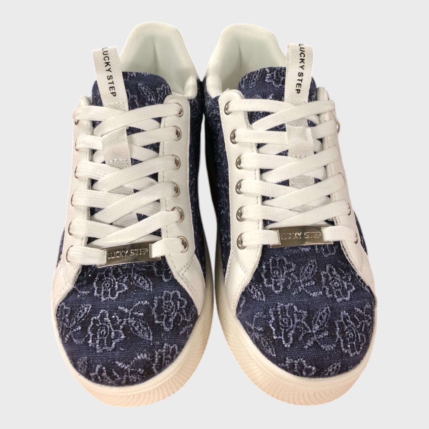 Lucky Step Blue Glitter Floral Trainers