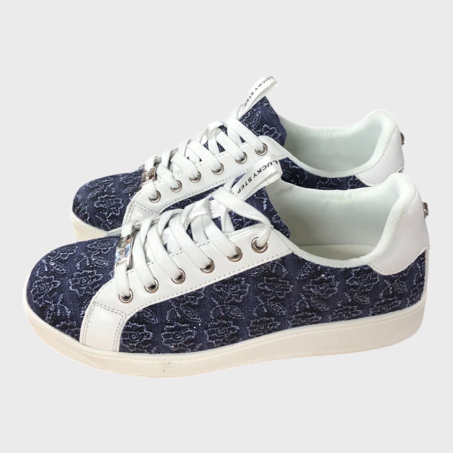 Lucky Step Blue Glitter Floral Trainers