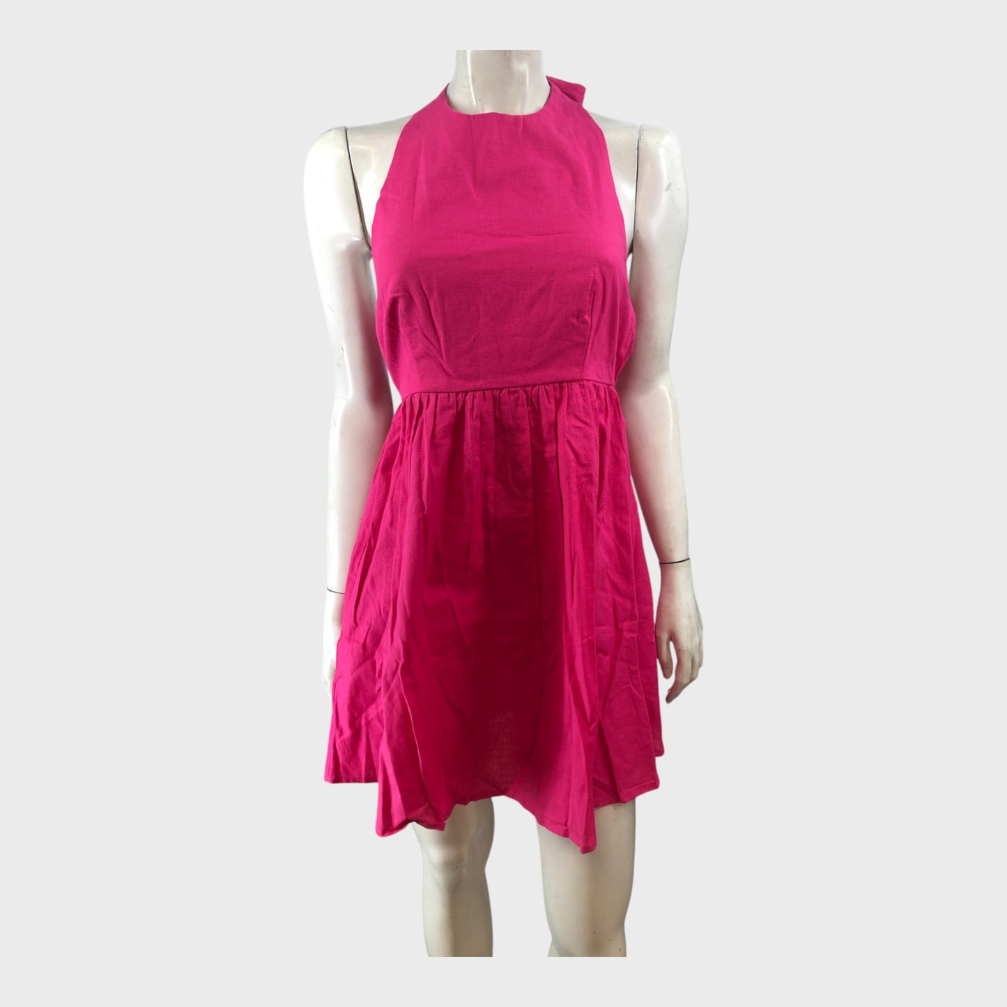 Pink Linen Halter Neck Mini Dress