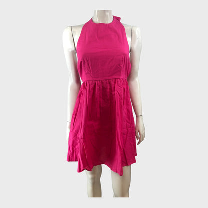 Pink Linen Halter Neck Mini Dress