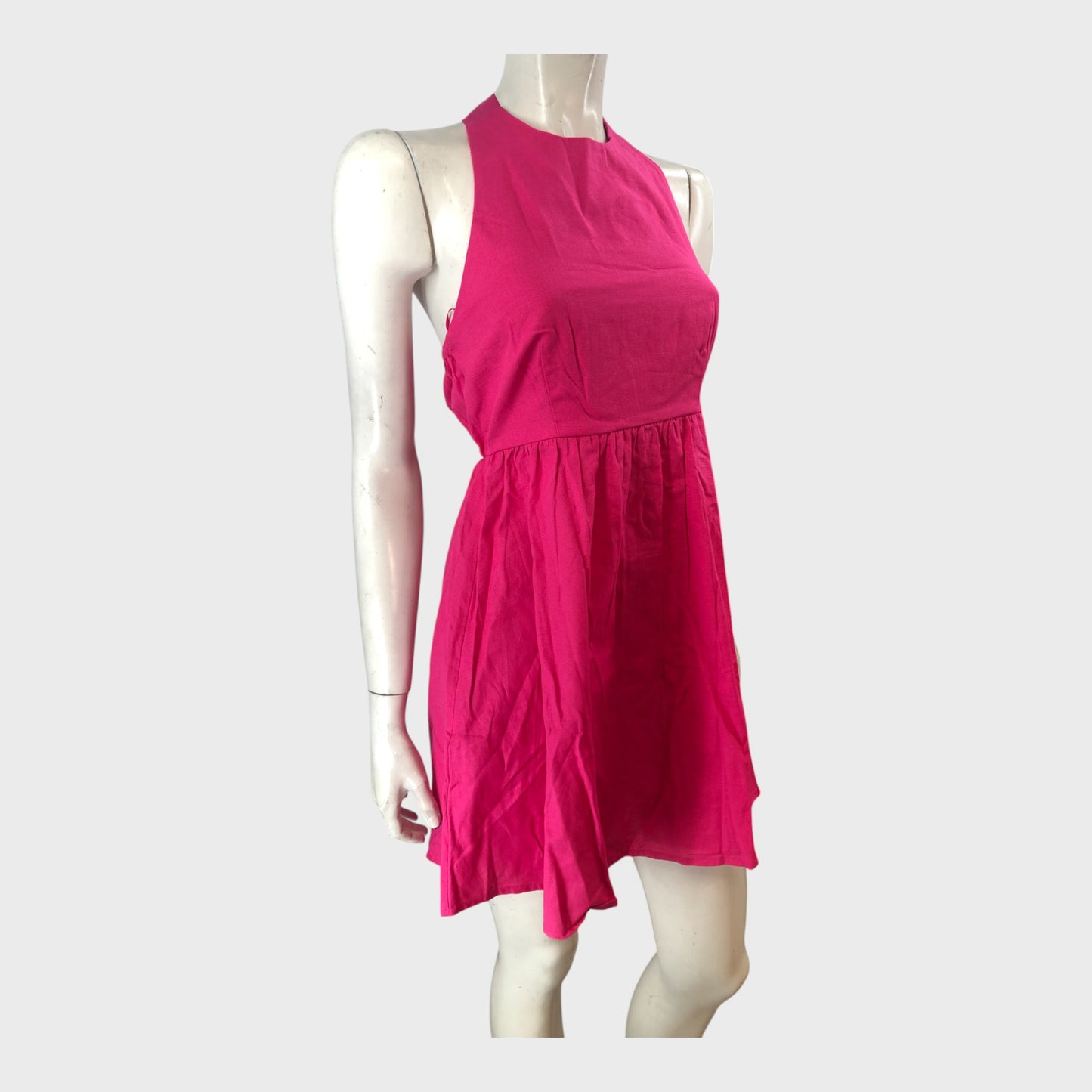 Pink Linen Halter Neck Mini Dress