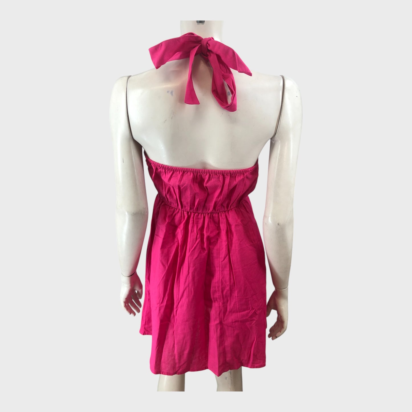 Pink Linen Halter Neck Mini Dress