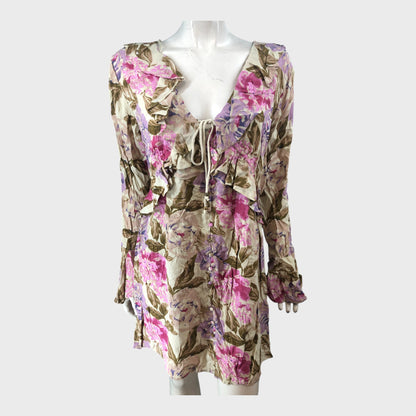 Cream Floral Frill Swing Mini Dress