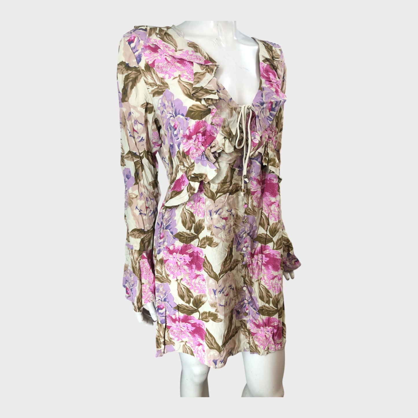 Cream Floral Frill Swing Mini Dress