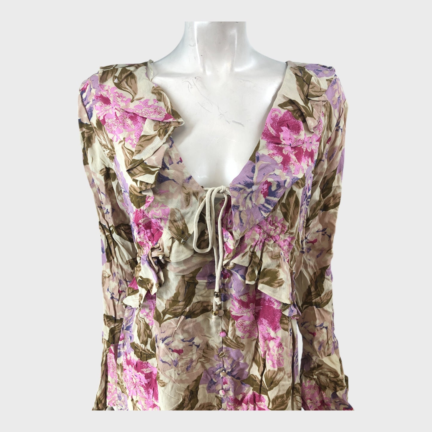 Cream Floral Frill Swing Mini Dress