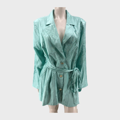 Turquoise Satin Jacquard Jacket