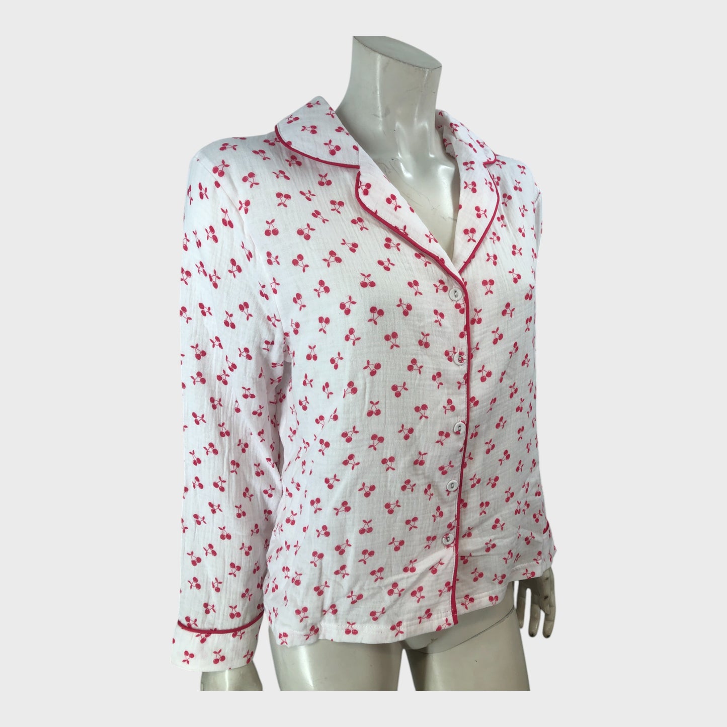 White Cherry Print Loungewear Set