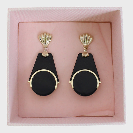 DESIGNER Earrings Black/Gold toned