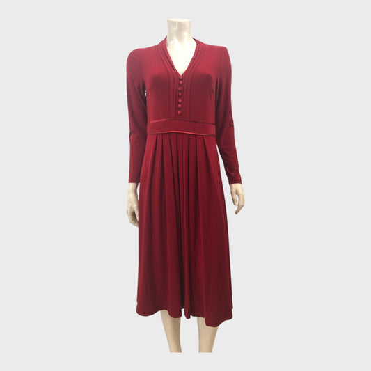 Branded Deep Red V-Neck Dress