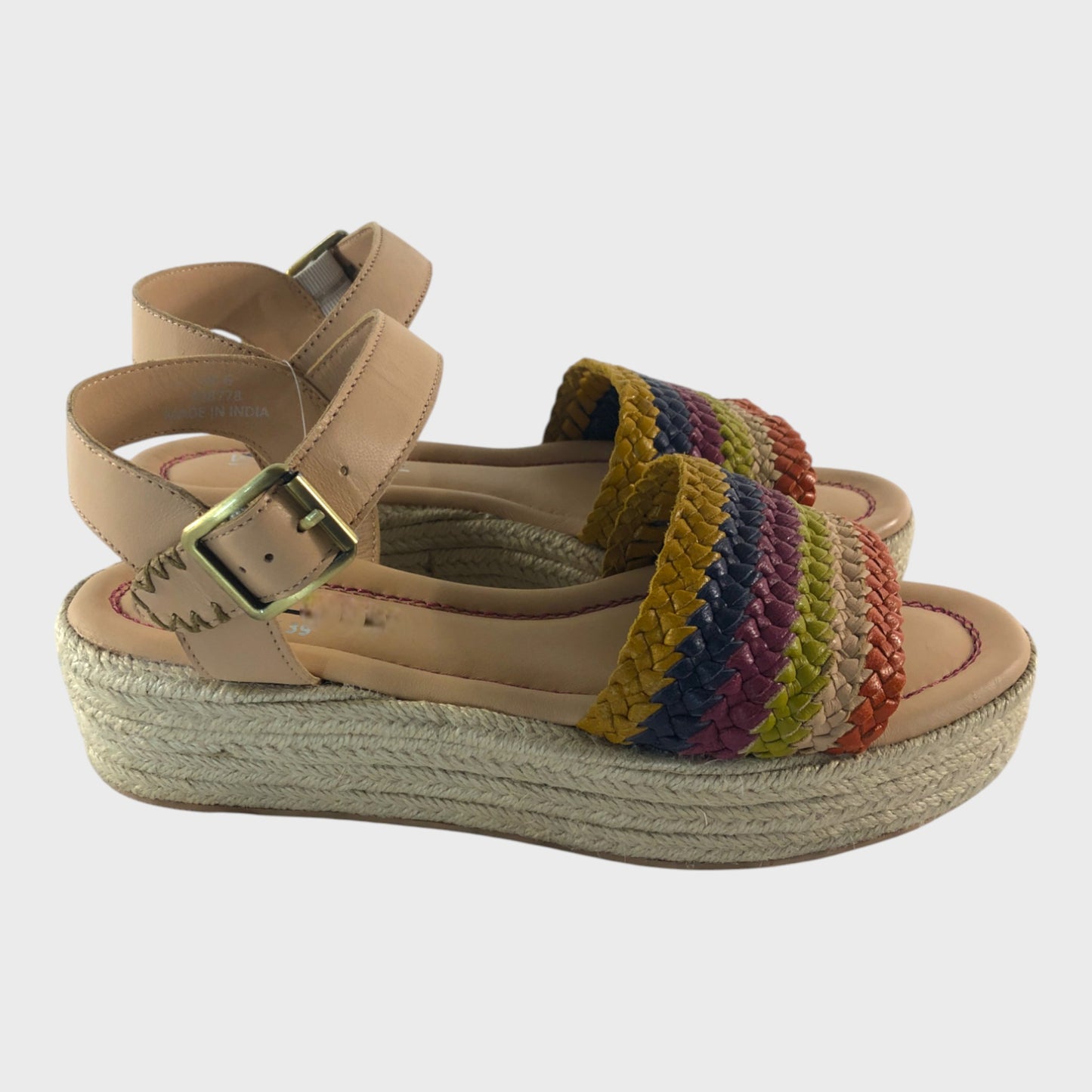 Branded Leather Woven Flatform Espadrilles - UK6