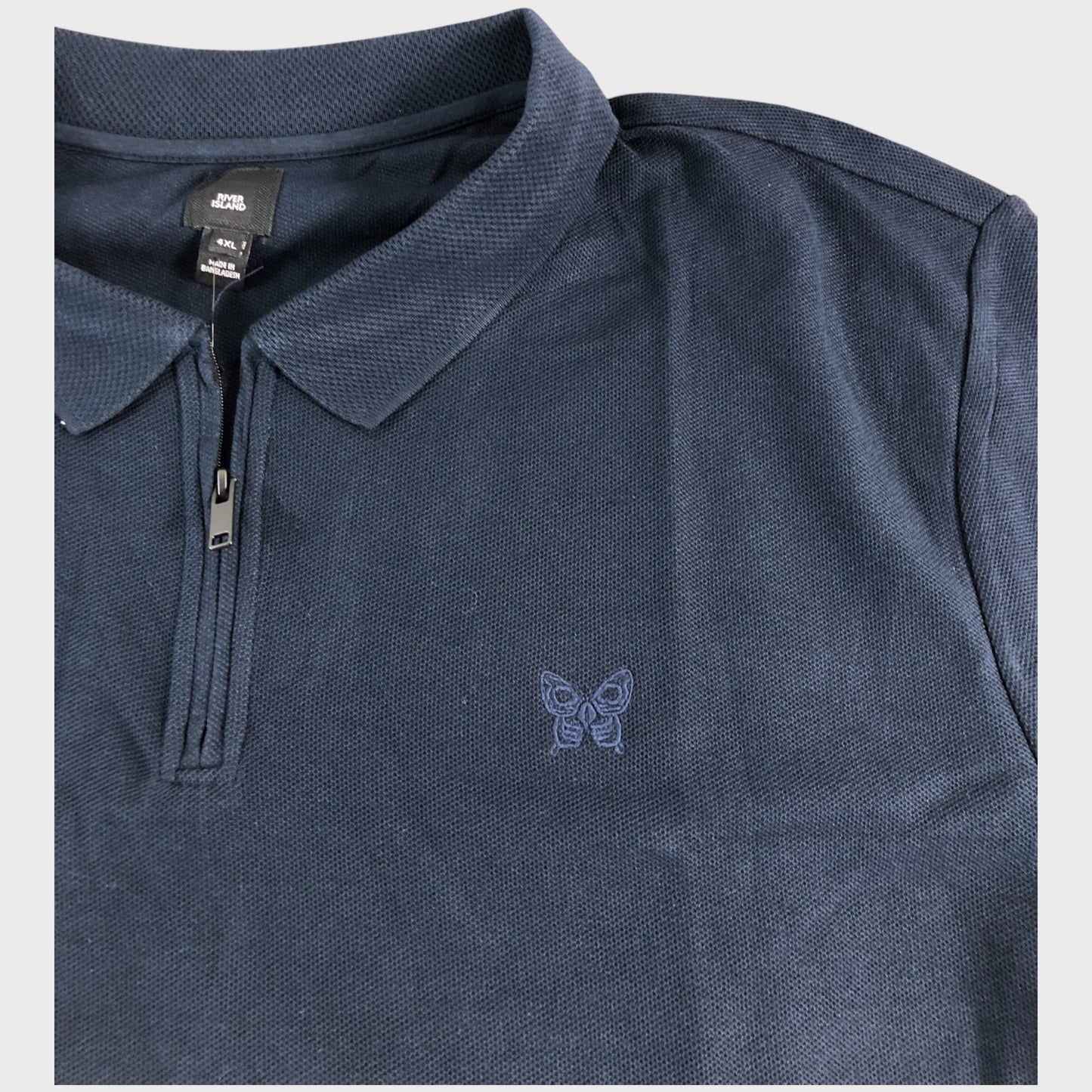 RIVER ISLAND Men's Polo Shirt 4XL Navy Cotton Casual Short Sleeve