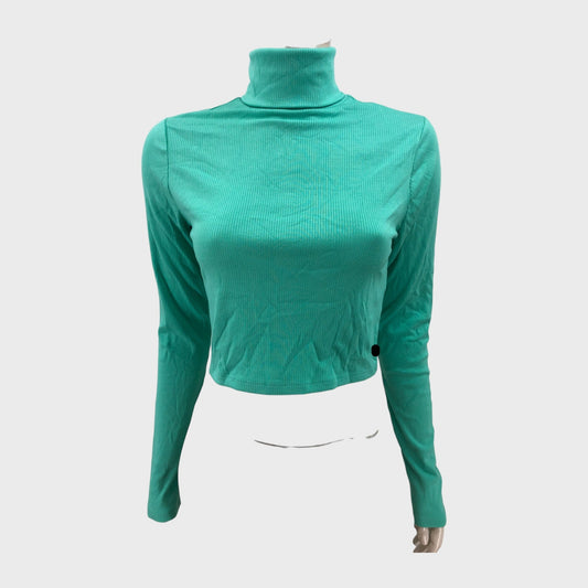 Green Branded Soft Cropped Turtleneck Top