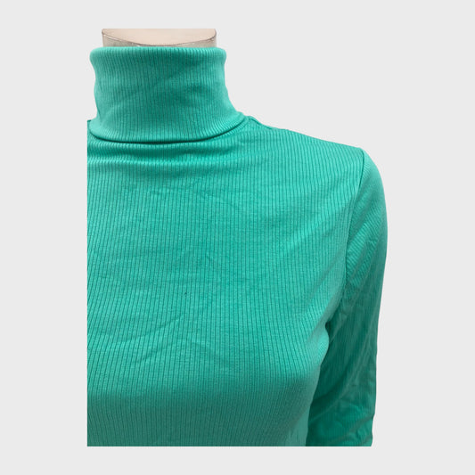 Green Branded Soft Cropped Turtleneck Top