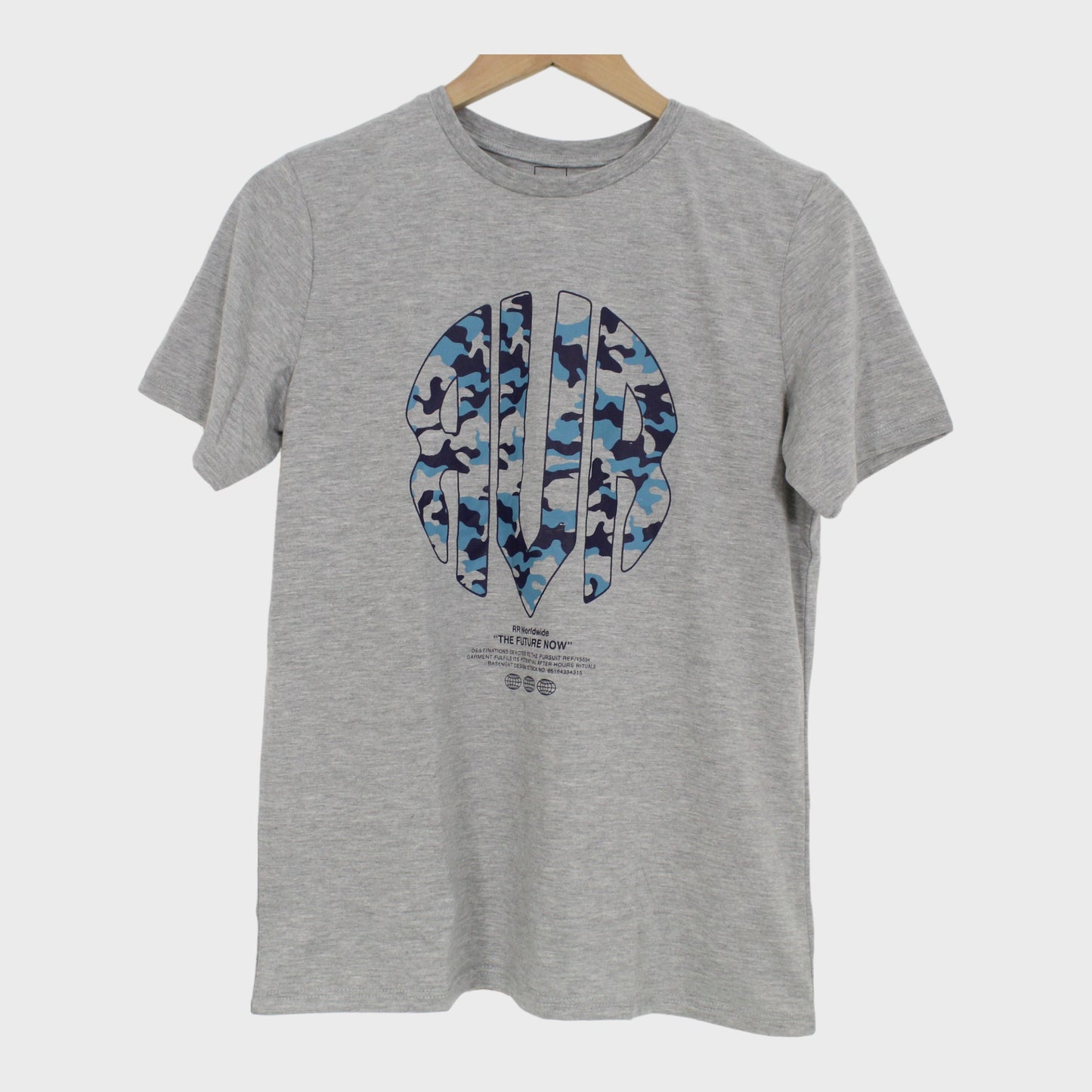 Grey Blue Camo Print T-Shirt