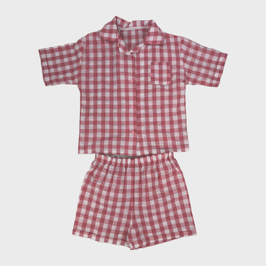 Pink Gingham Woven Pyjama Set