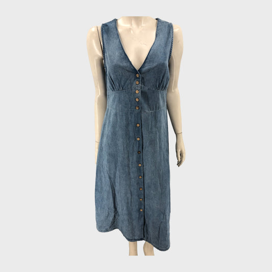 Light Wash Branded Denim Midi Dress