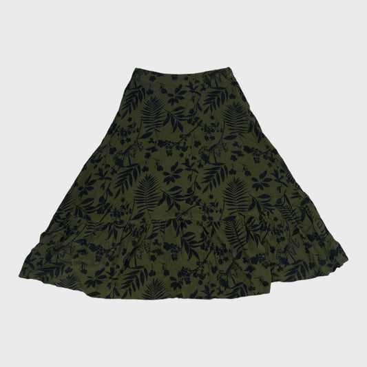 Olive Green Floral Branded Midi Skirt