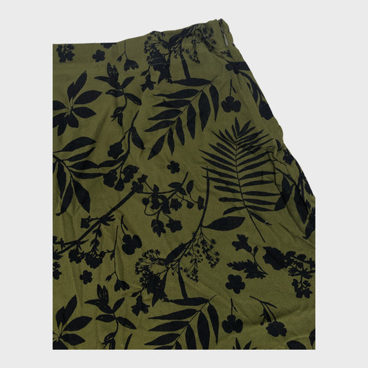 Olive Green Floral Branded Midi Skirt