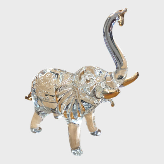 Glass Elephant Figurine with Gold Details