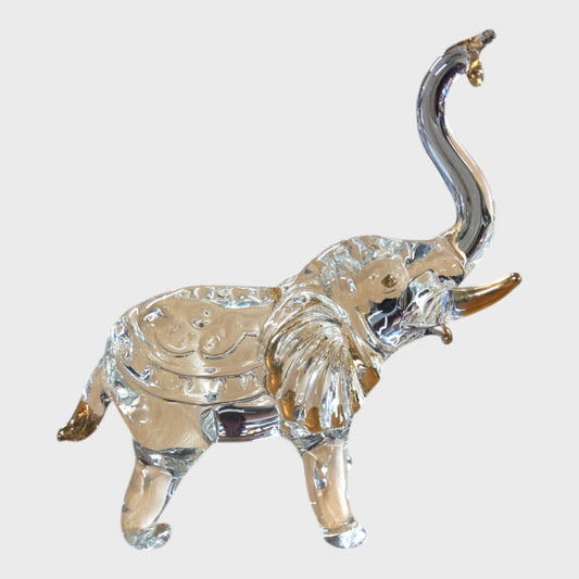 Glass Elephant Figurine with Gold Details