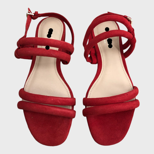 Coral Red Branded Suede Sandals