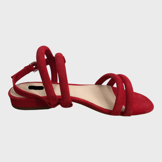 Coral Red Branded Suede Sandals