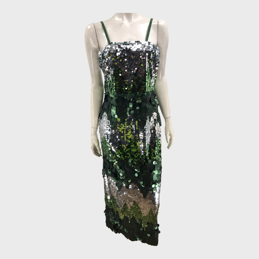 Green Karen Millen Disc Sequin Strappy Midaxi Dress