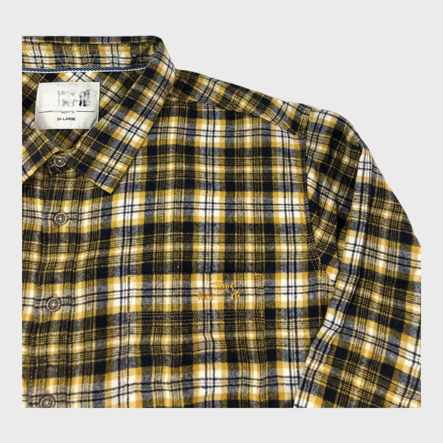 Branded Organic Mustard Herringbone Checked Shirt - Size XXXL