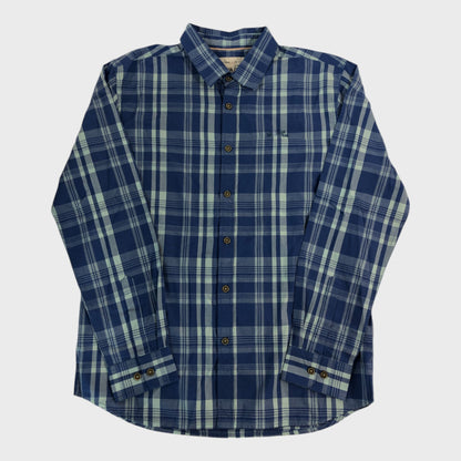 Branded Long Sleeved Blue Checked Shirt - Size Medium