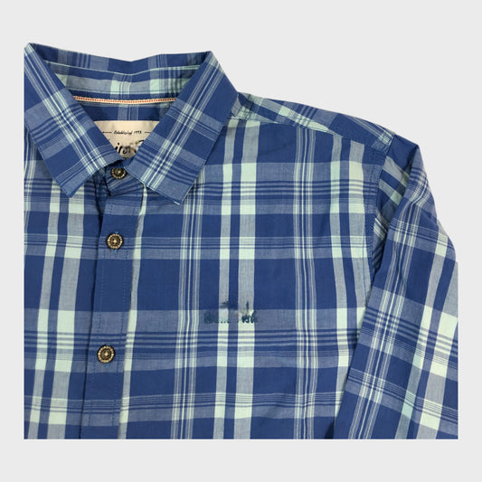 Branded Long Sleeved Blue Checked Shirt - Size Medium