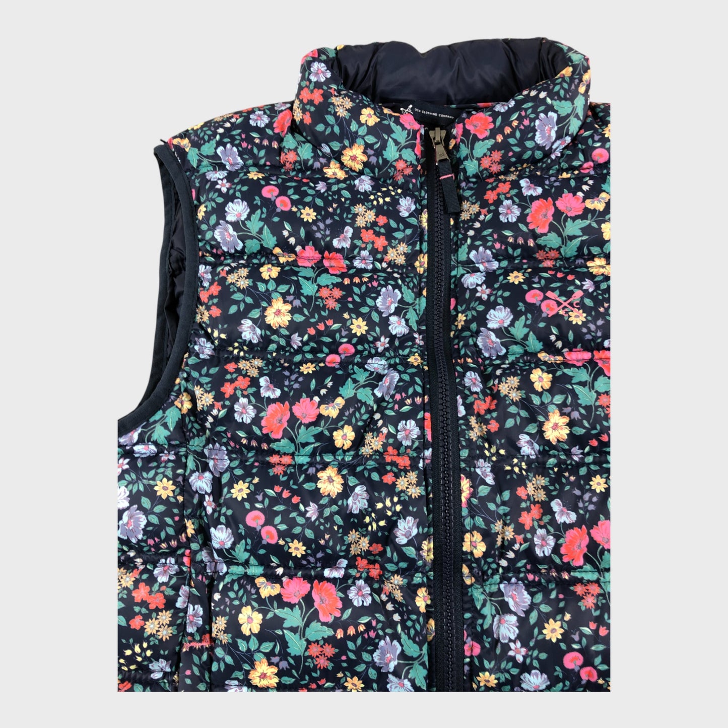 Crew Clothing Navy FLORAL Women's Puffer Sleeveless Quilted Zip Gilet