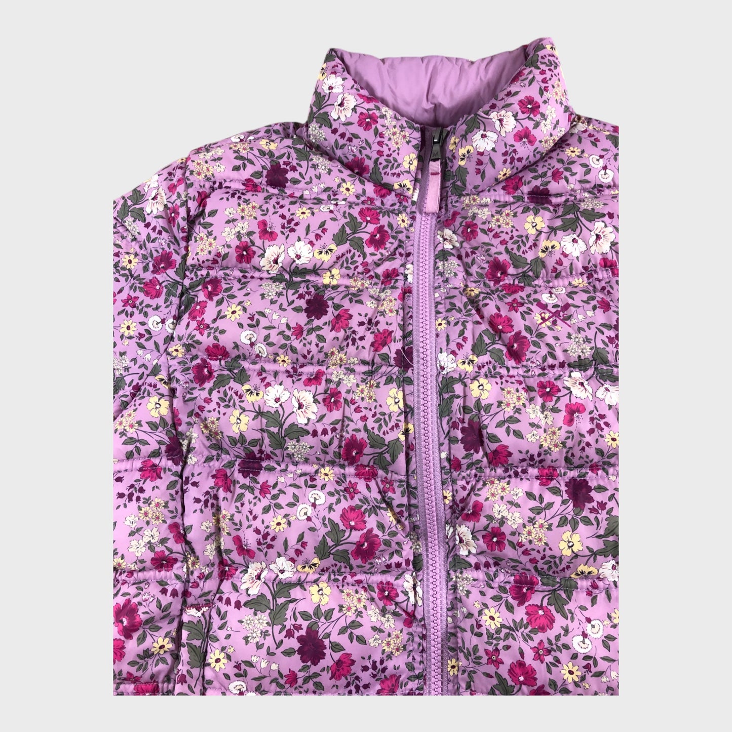 Crew Clothing Floral Puffer Jacket Pink Long Sleeve Zip Closure