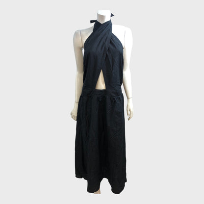 River Island Black Linen Halterneck Midi Dress