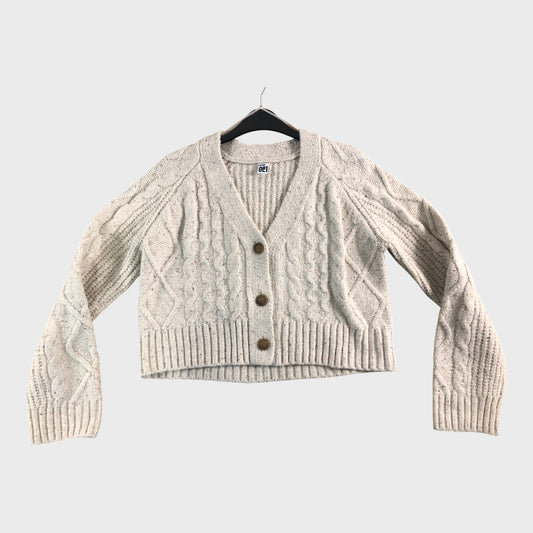Women's Beige Cable-Knit Cardigan UK12