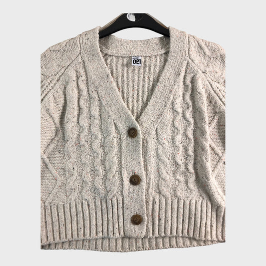 Women's Beige Cable-Knit Cardigan UK12