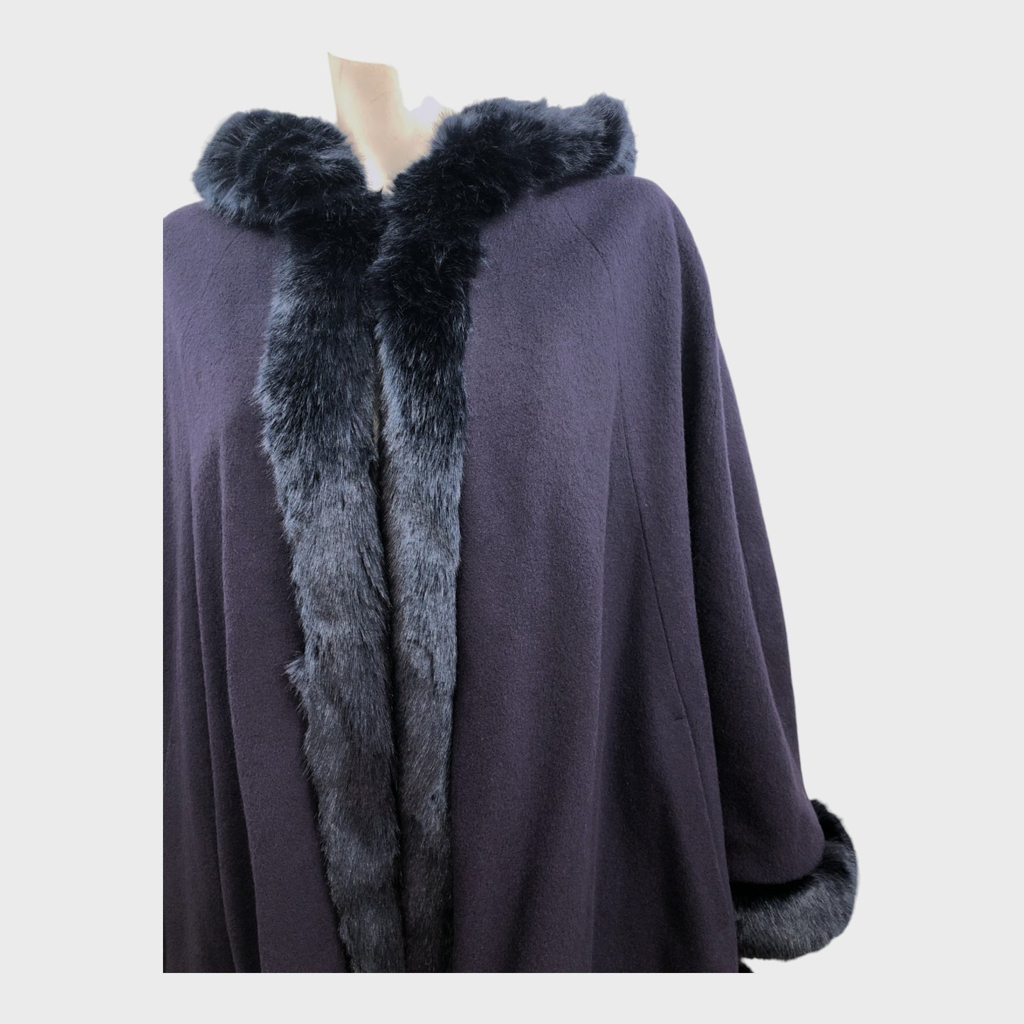 Jacques Vert Navy Fur Trim Cape